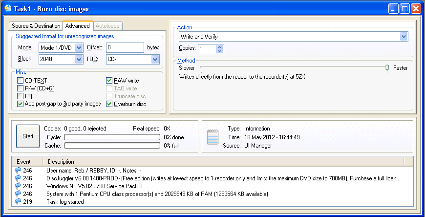 Disc Juggler - Burning Settings